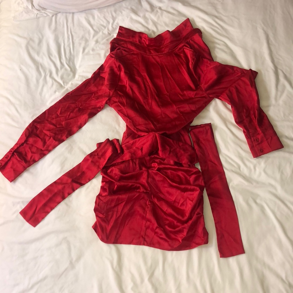 Plt ruched dress waist ties buttons and zipper